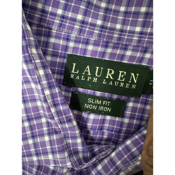 Ralph Lauren Mens Button Down Long Sleeve Slim Fit Shirt Purple Gingham 17-32/33 - Picture 10 of 11